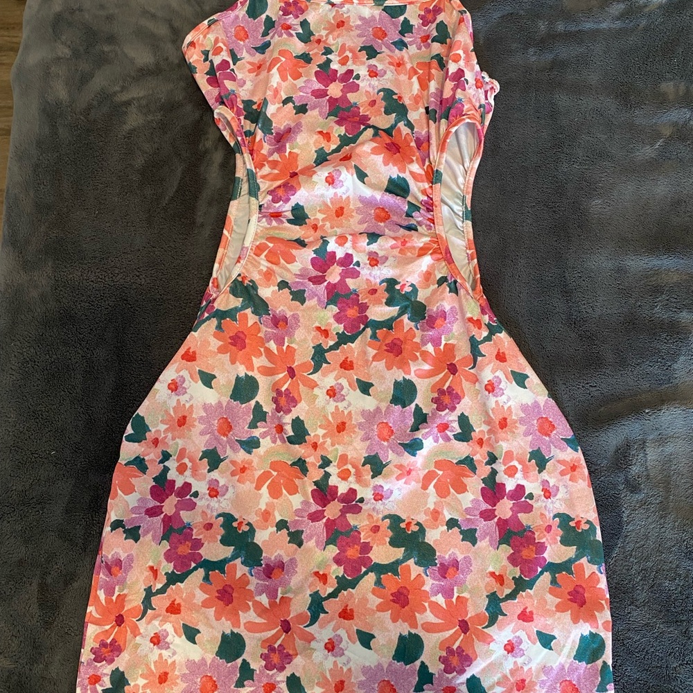 SHEIN Pink and Orange Strapless Sheath Dress